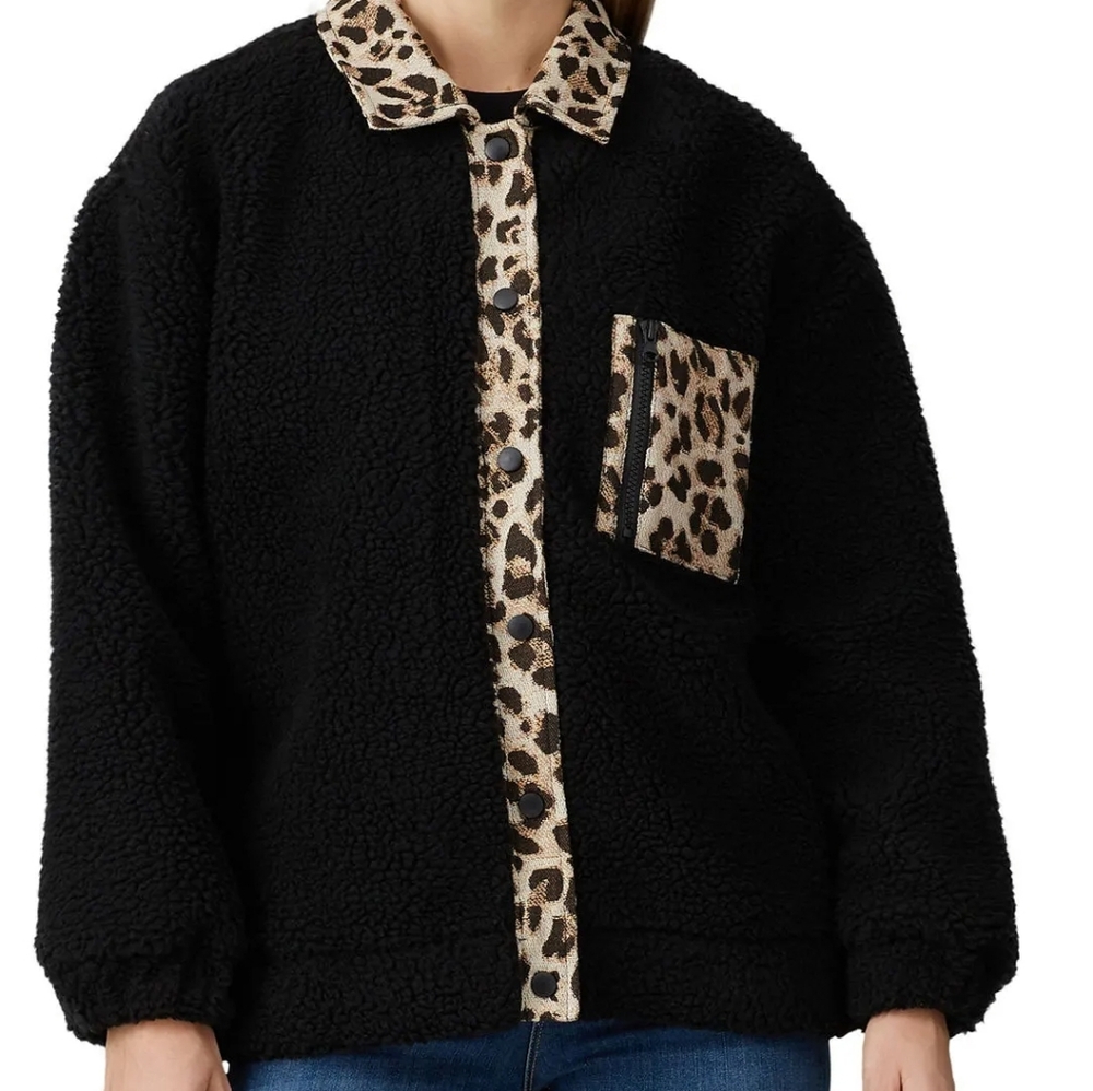 Chic Black and Leopard Print Women's Jacket